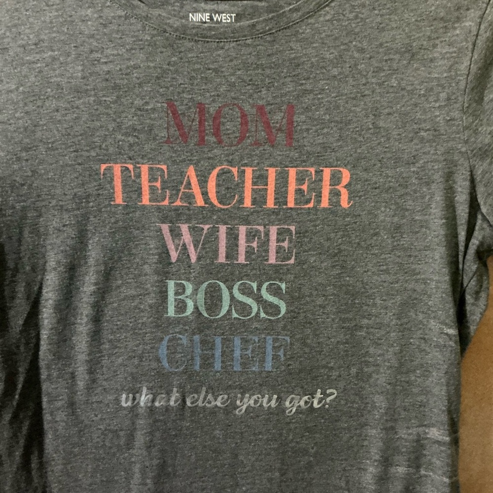 Nine West Gray Tee with Pink Text - Picture 2 of 7
